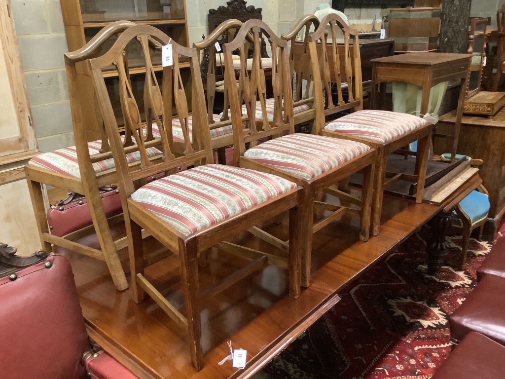 A set of six Edwardian Hepplewhite style inlaid dining chairs